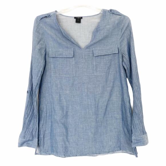 Ann Taylor Chambray Split Neck Long Sleeve Shirt Sz M - Picture 5 of 5